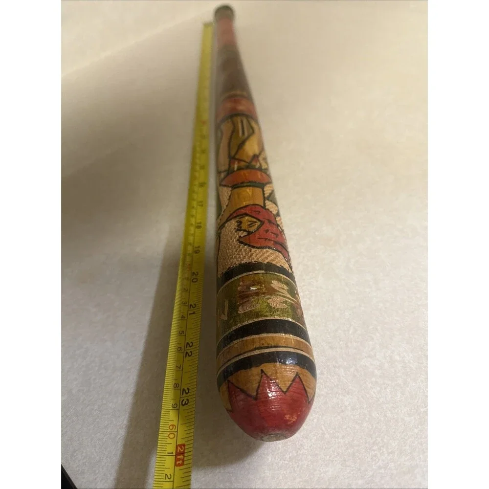 Vintage Original 80's Mexico Hand Carved & Painted Wooden Pinata Bat Stick 23